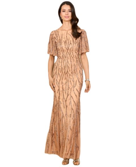 Женские платья Lara Beaded Gown with Flutter Sleeves, цвет: Розовый золотой