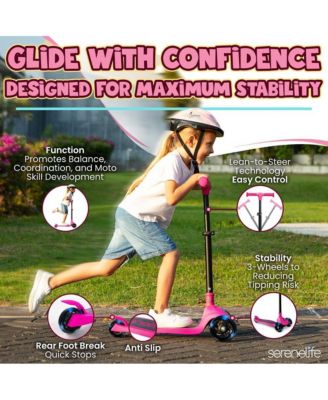 3-Wheel Foldable Kids Scooter - Child Toy Scooter with Built-in LED Wheel Lights, and Easy Maneuvering Lean-to-Steer Technology (Pink)