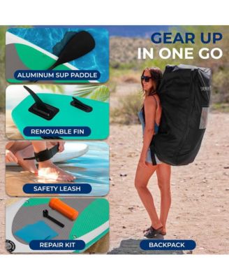 Free-Flow Welded Inflatable Stand-Up Paddle-Board with Double-Action Hand Pump, 3-Shaft Aluminum Paddle, Leash, Fin (Black)