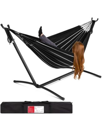 2-Person Brazilian-Style Cotton Double Hammock with Stand Set w/ Carrying Bag