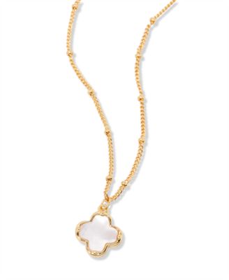 Gold Plated Chatham Clover Cultivated Pearl Short Pendant Necklace