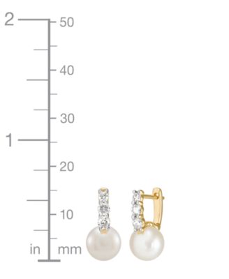 Cultured Freshwater Pearl (7-1/2mm) & Lab Grown Diamond (3/8 ct. t.w.) Small Hoop Earrings in 14k Gold