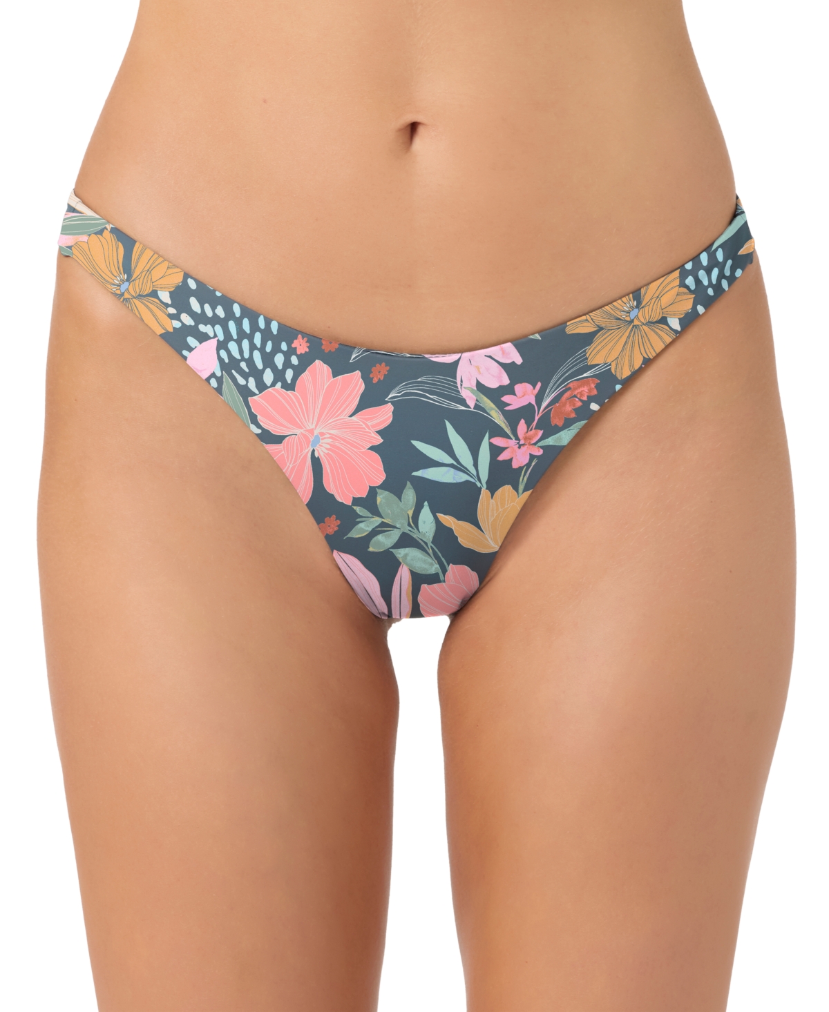 O'neill Juniors' Mila Floral-print Hermosa Bikini Bottoms In Gray