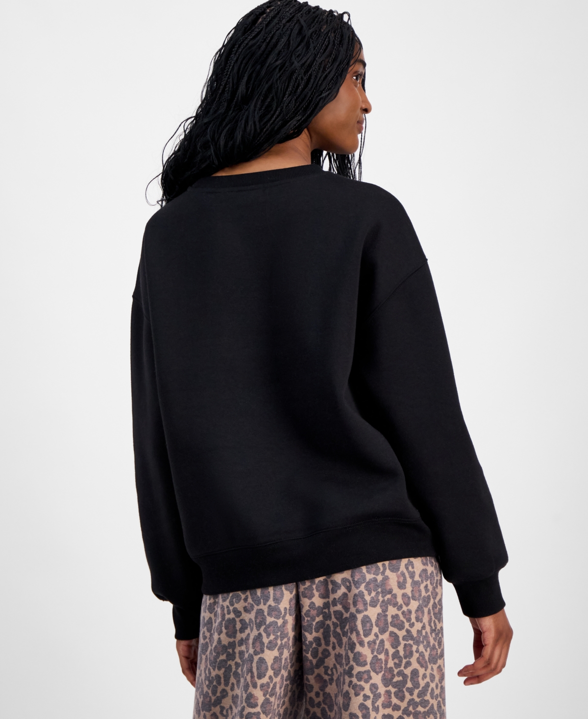 Madden Girl Juniors' Patch Crewneck Long-sleeve Sweatshirt In Black