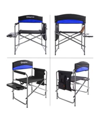 Compact Camping Folding Chair with Side Table and Storage Pocket, Blue