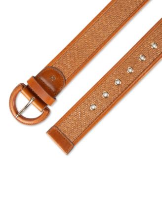 Women's Leather and Raffia Casual Belt