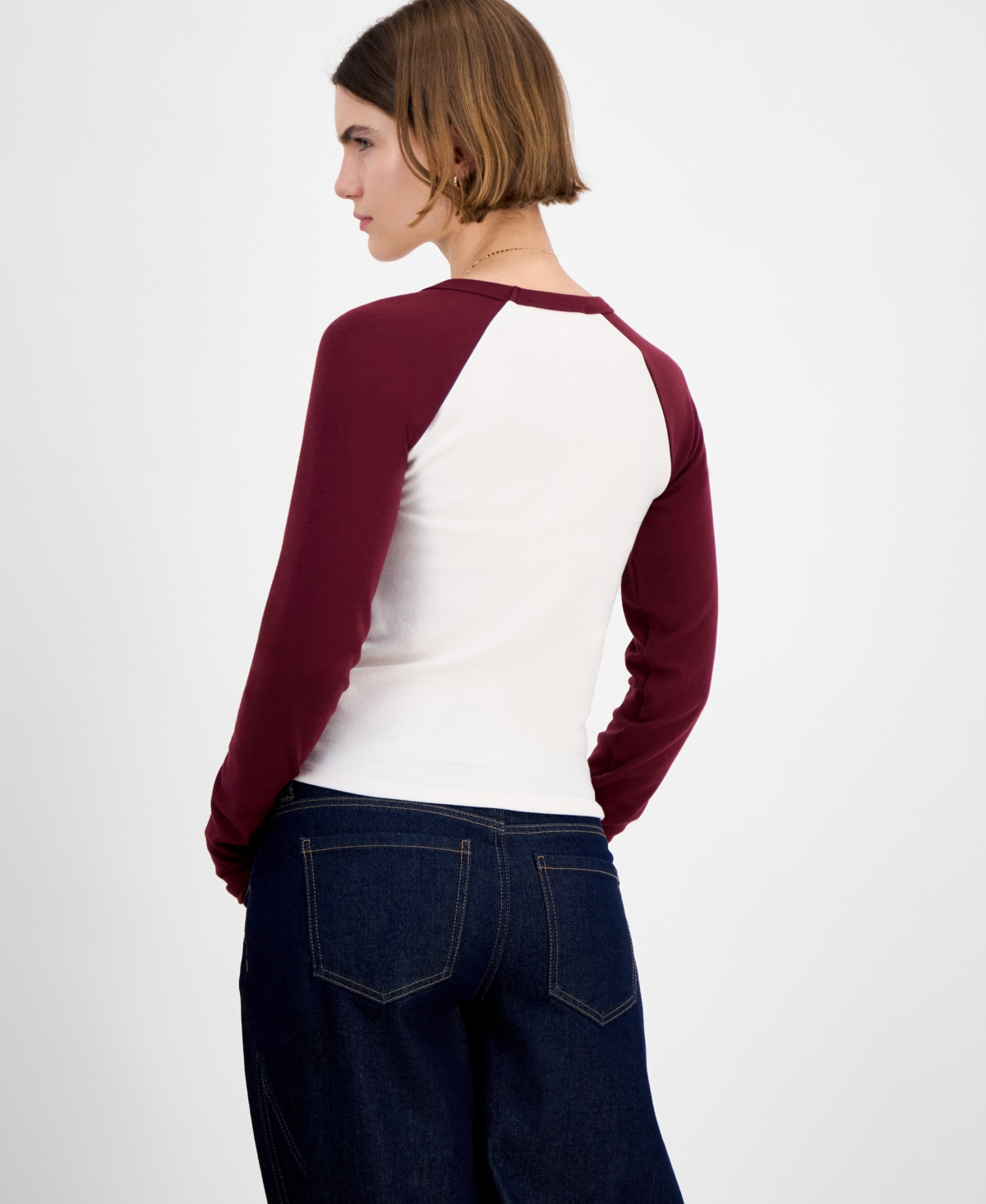 Hippie Rose Juniors' Crewneck Raglan Long-sleeve T-shirt