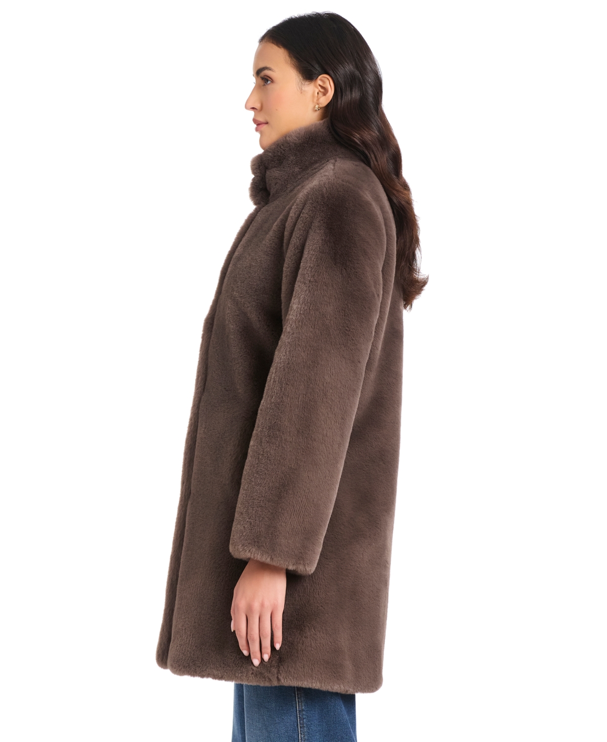 Jones New York Women's Collared Faux-fur Coat In Brown