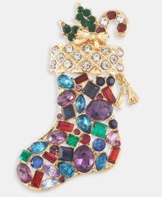 Holiday Lane - Gold-Tone Multicolor Stone Stocking Pin