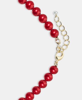 Gold-Tone Red Imitation Pearl Poinsettia Pendant Necklace, 16" + 2" extender
