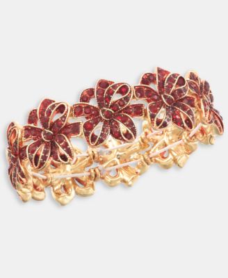 Holiday Lane - Gold-Tone Red Bow Stretch Bracelet