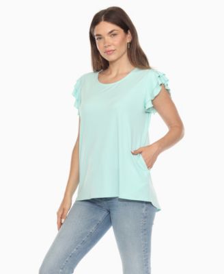 Women's Ruffle Sleeve Solid Top