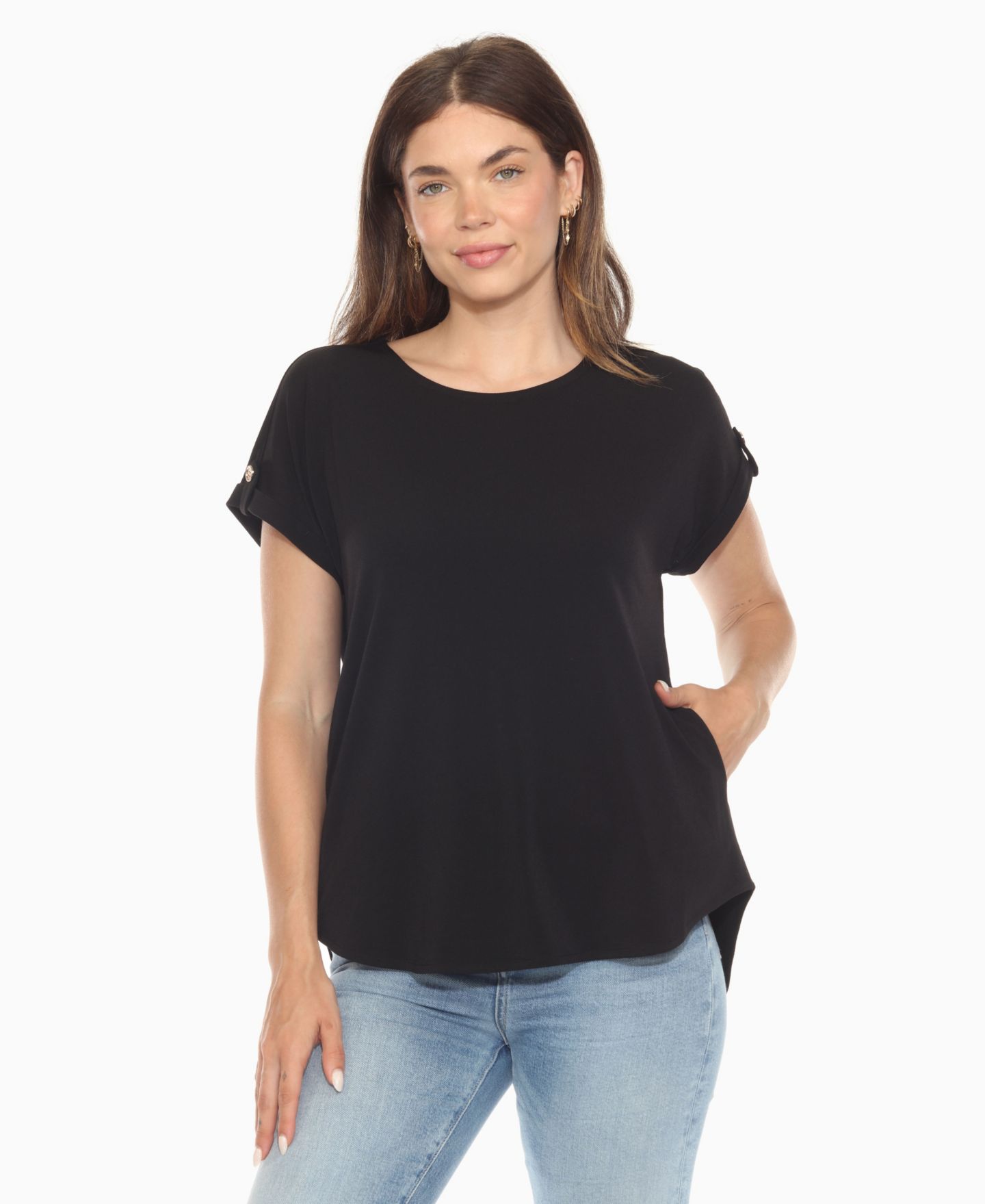 Женский топ White Mark Folded Short Sleeve Solid, цвет: Чёрный — фото 1