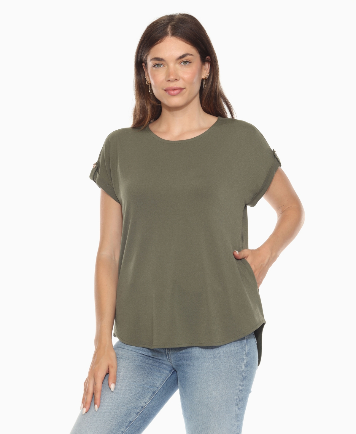 Women's Folded Short Sleeve Solid Top - Pink Tie Dye