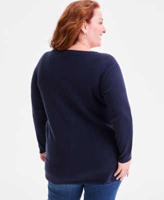 Plus Size Solid Long-Sleeve Sweater