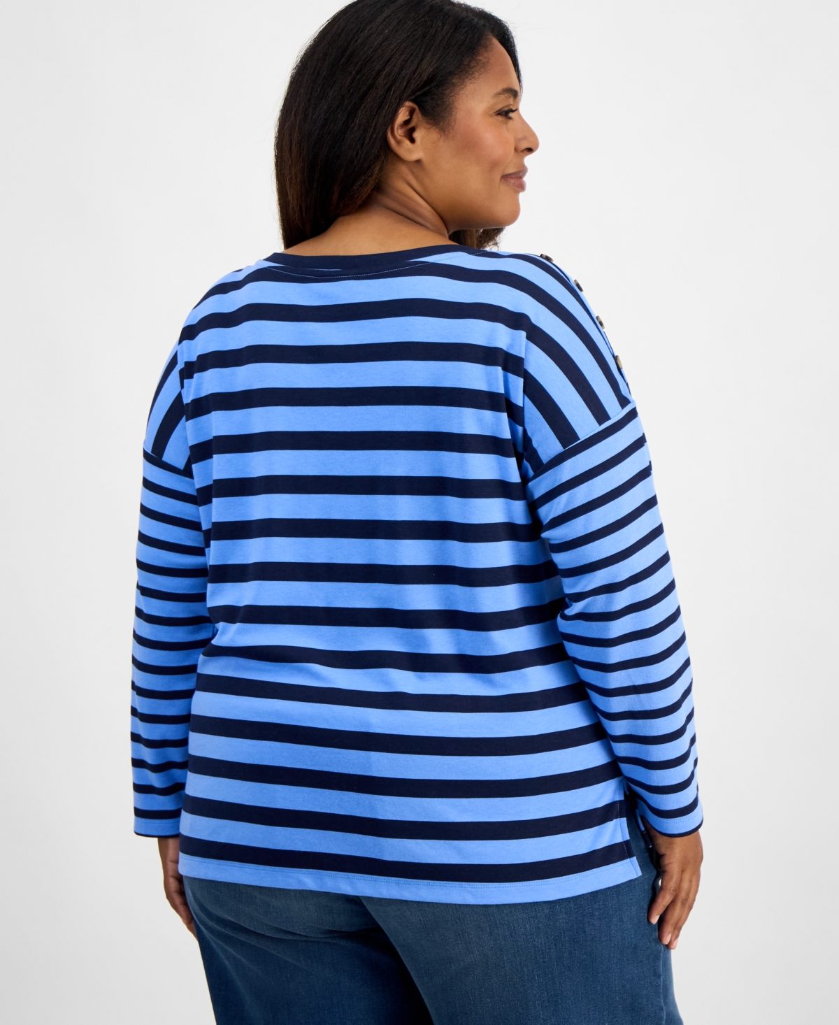 Style & Co Plus Size Button-trim Striped Knit Top, Macy's Exclusive