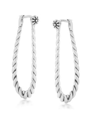 American West Jewelry Sterling Elongated Oval Rope Textured Hoop Earrings