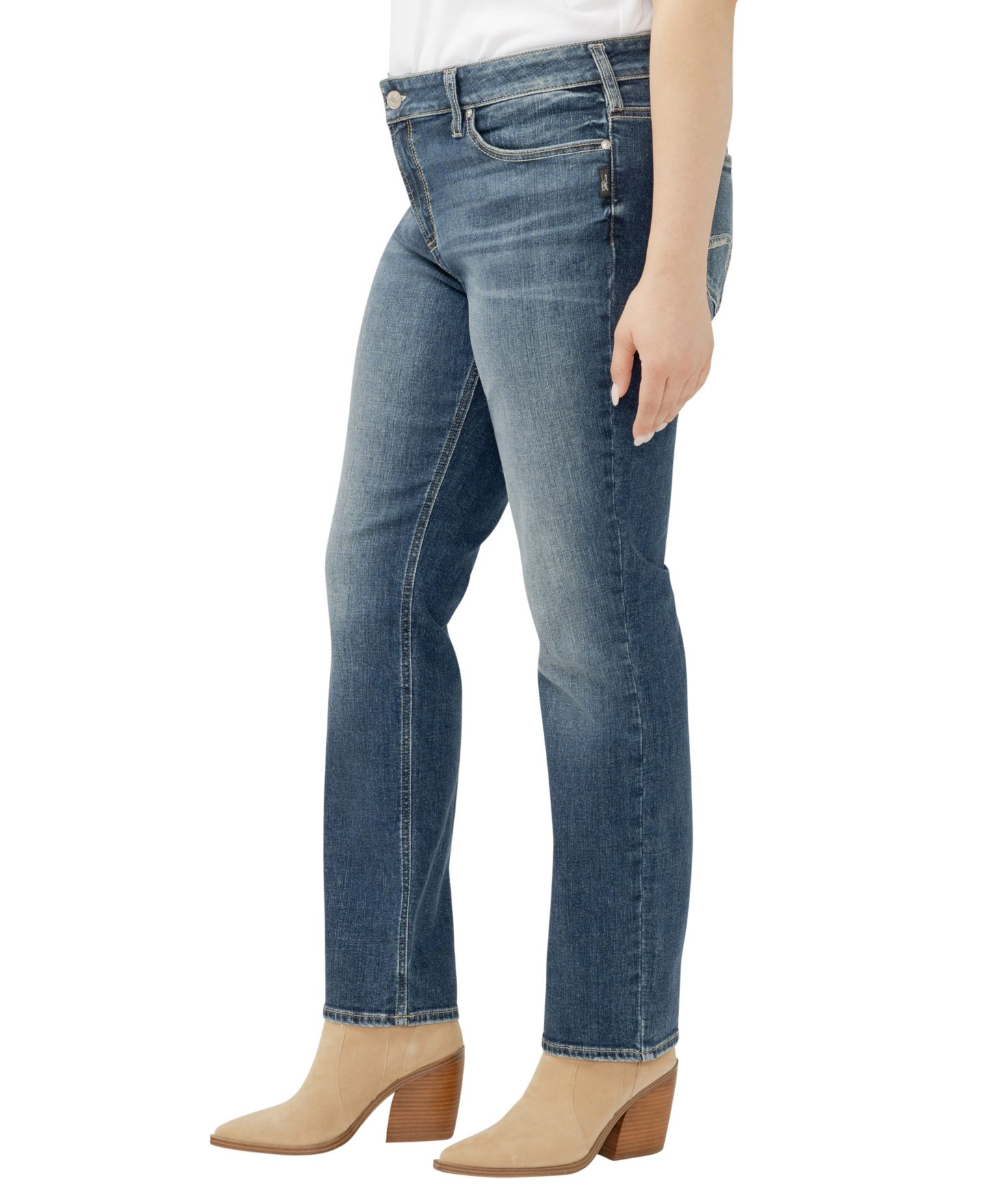 Женские джинсы Silver Jeans Co. Plus Size Elyse Mid Rise Comfort Fit Straight, цвет: Half Moon — фото 3