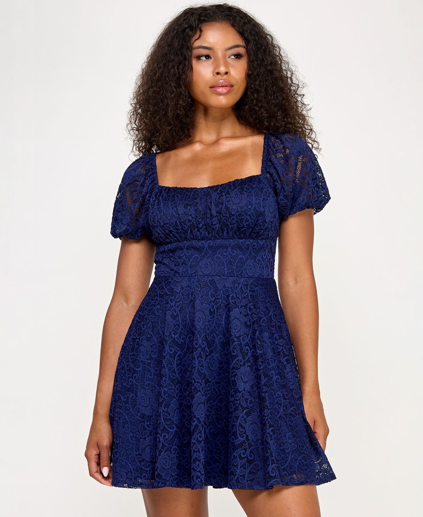 Женское платье City Studios Juniors' Lace Fit & Flare, цвет: Тёмно-синий — фото 1