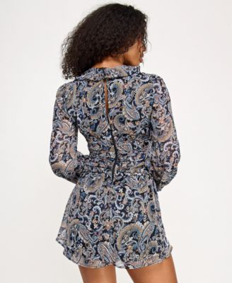 Juniors' Printed Long-Sleeve Fit & Flare Dress
