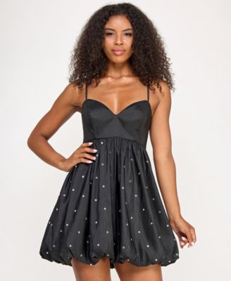 Juniors' Rhinestone-Trim Taffeta Bubble Dress
