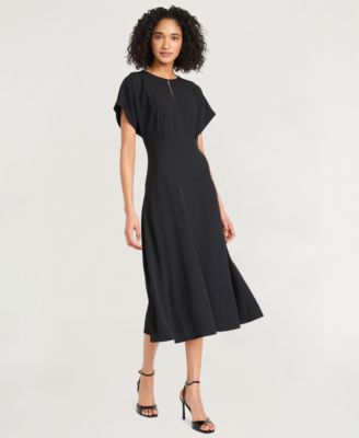 Women's Crepe Short-Sleeve Midi Fit & Flare Dress