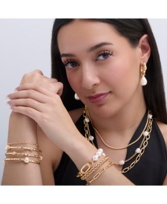 Gold-Tone Link and Pearl Bracelet