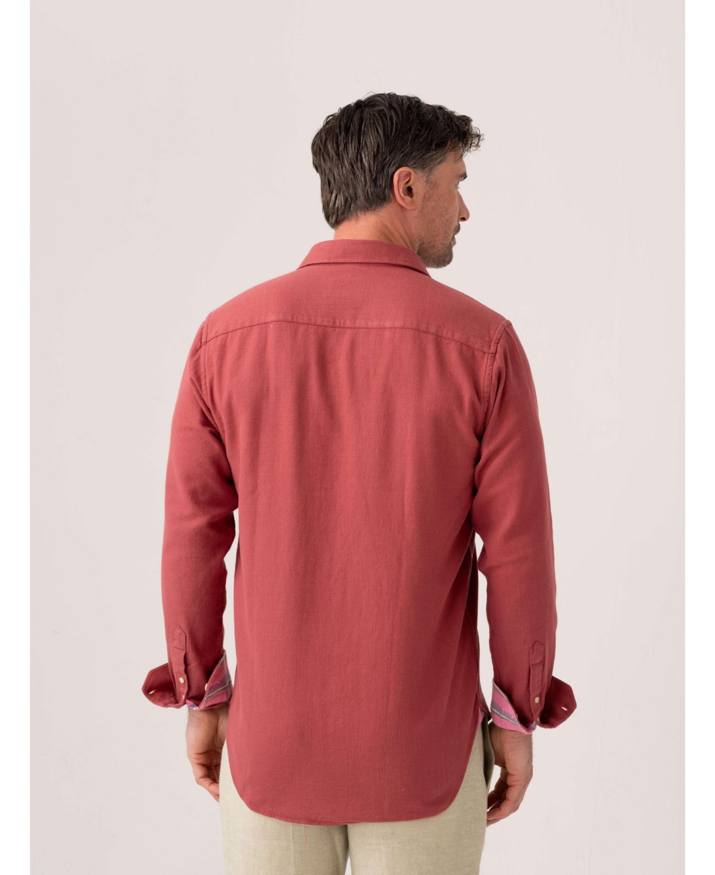 Мужская рубашка Koy Clothing Brushed Cotton Long Sleeve, цвет: Коралловый — фото 3