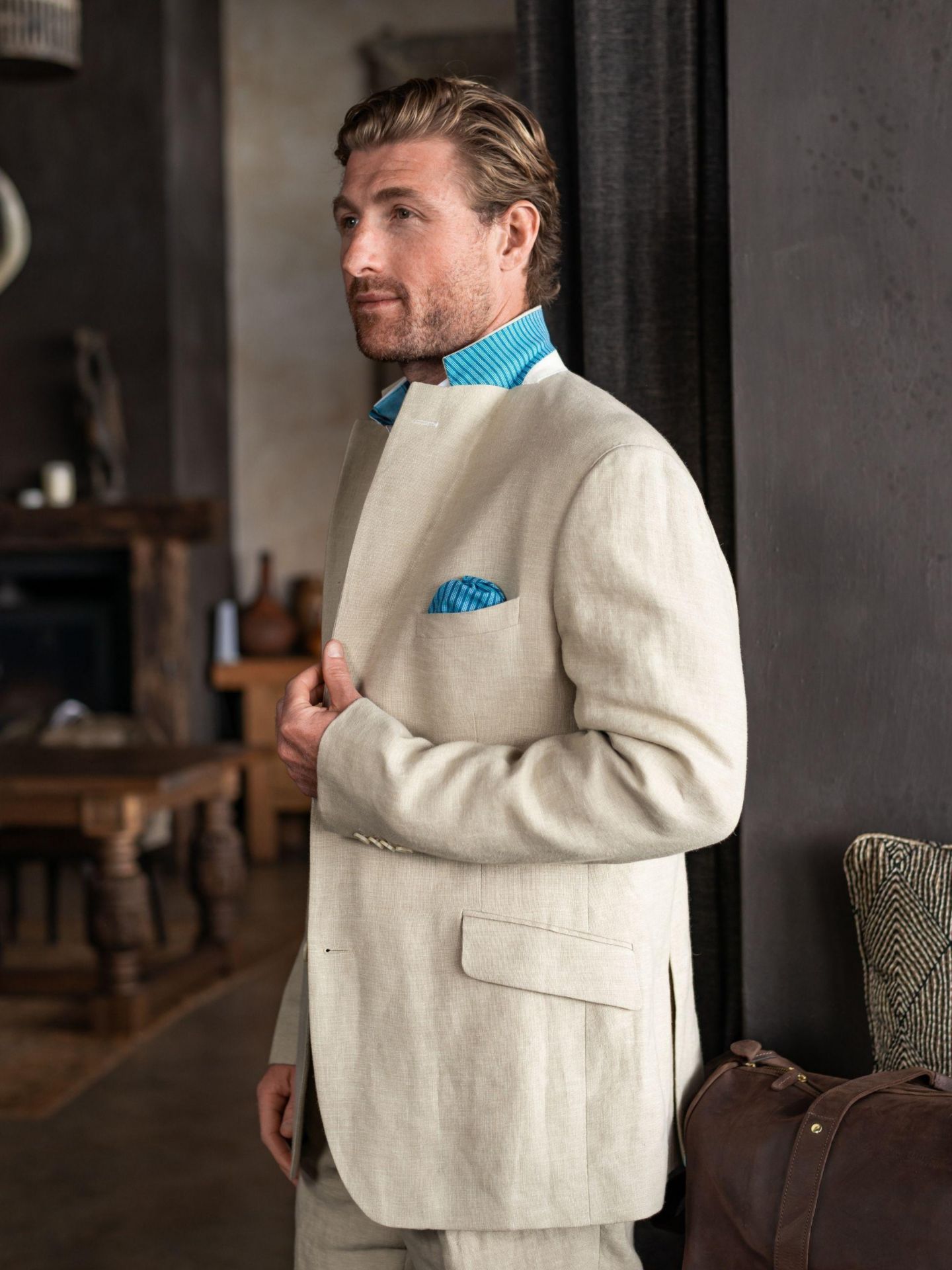 Мужской пиджак Koy Clothing Linen/Wool/Silk Blend Tailored Blazer, цвет: Бежевый — фото 8