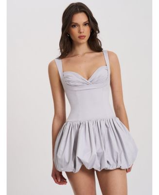 Miss Circle Women Zada Grey Pleated Breast Bubble Hem Mini Dress