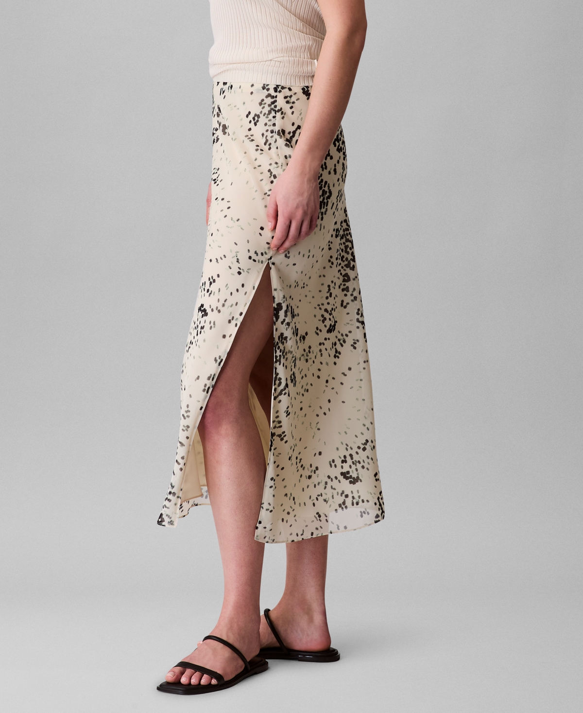 Calvin Klein Women's Printed Chiffon Midi Slip Skirt In Neutral