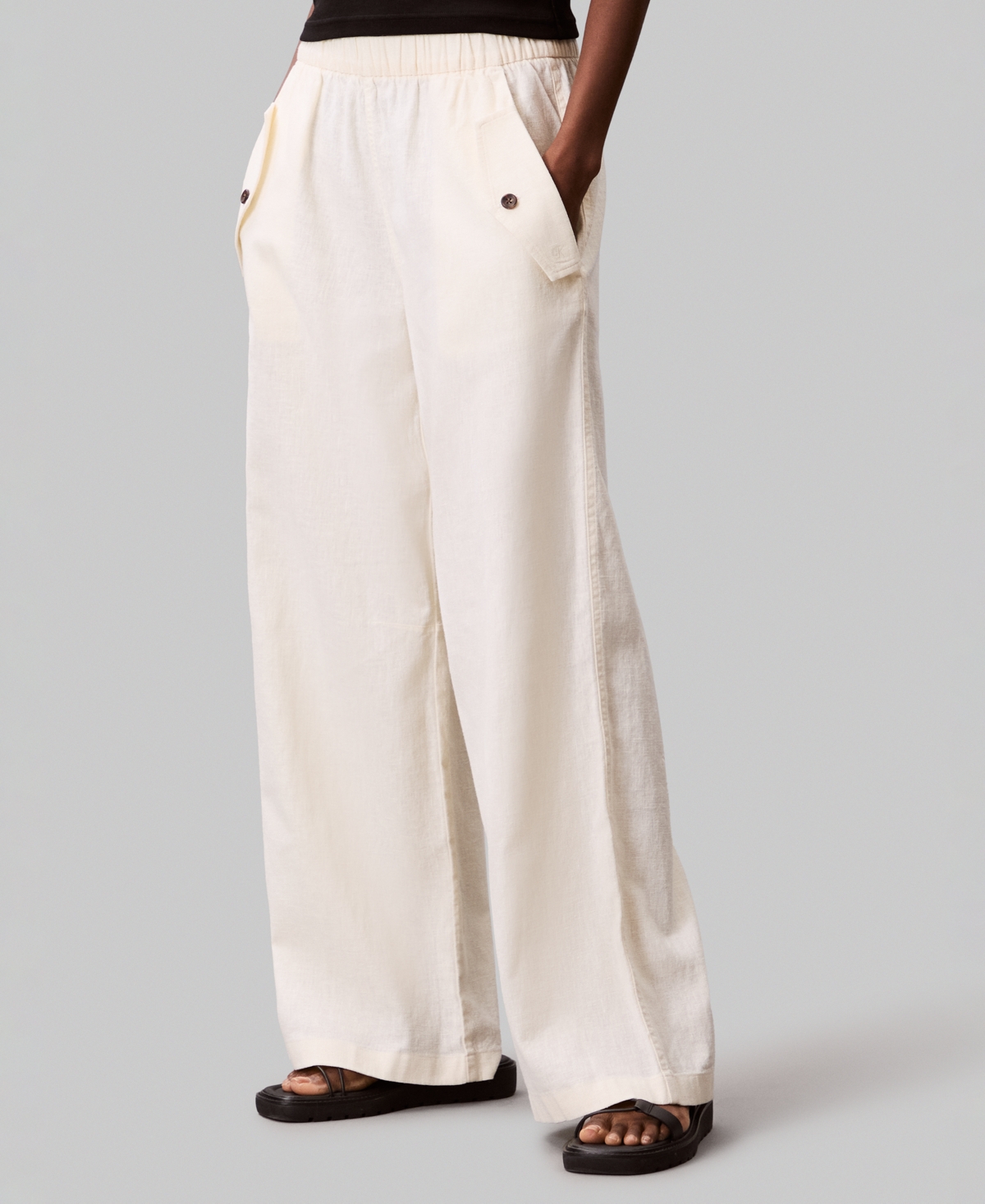 Calvin Klein Women's Linen Blend Wide-leg Pants In White