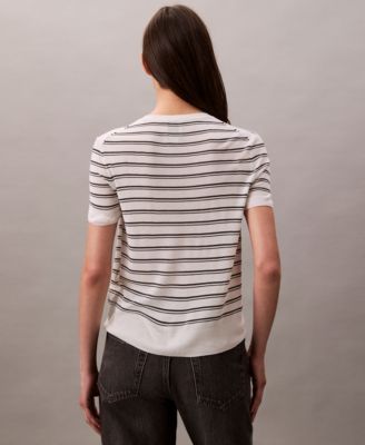 Women's Short-Sleeve Striped Sweater