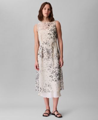 Calvin Klein - Women's Sleeveless Printed Chiffon Midi Dress