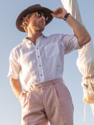 Men's Regular Fit Short Sleeve Linen Shirt