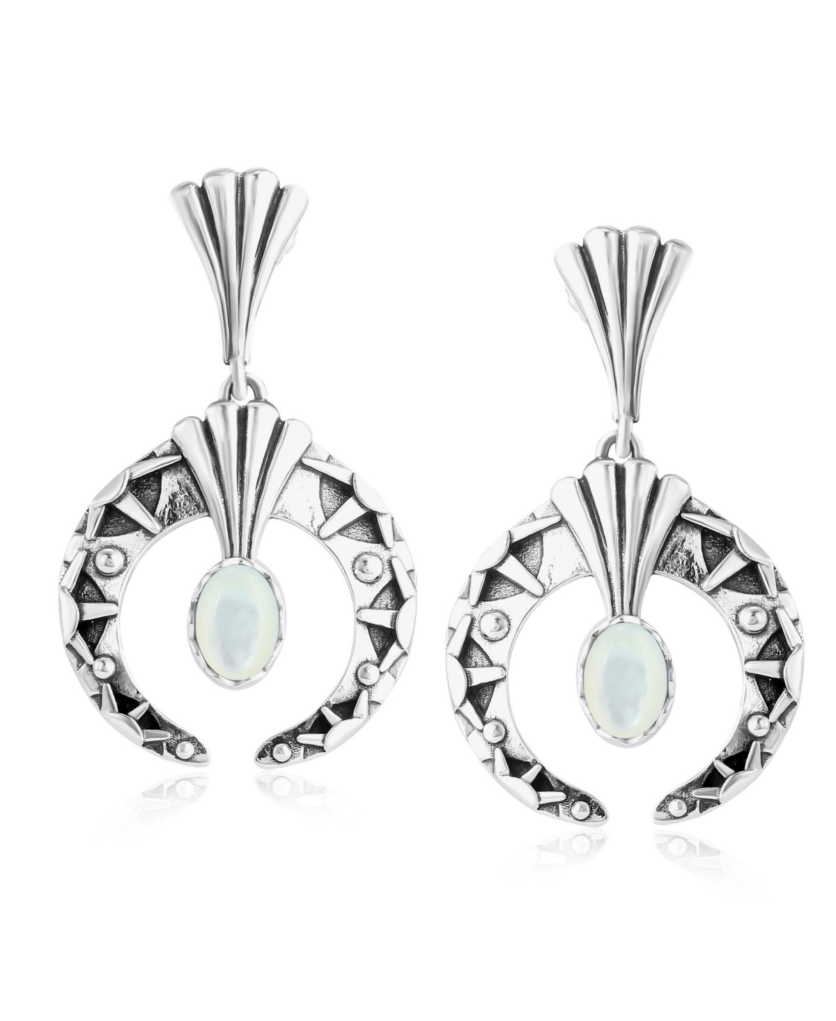 Sterling Silver Mother of Pearl Fritz Casuse Oval Gemstone Naja Earrings - White