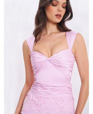 Women's Dahlia Pink Floral Lace Mermaid Gown