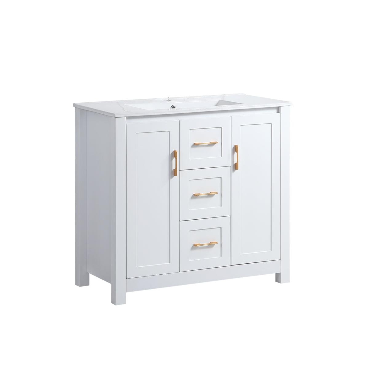 36&#x22; Bathroom Vanity with Sink, 2 Soft-Close Doors & Drawers, Functional Storage Solution - White