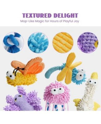 5 PCS Easter Pastel Colors Fuzzy Plush Toys, Colorful Summer Toy, Squeaky Crinkle Cute Dog Toys, Durable Stuffed Toys for All Breeds