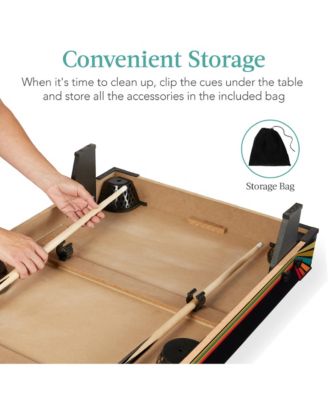 40in Tabletop Billiard Table, Pool Game Table w/ 2 Cue Sticks, Ball Set, Storage Bag