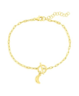Sterling Crescent Moon Charm Paperclip Toggle Bracelet