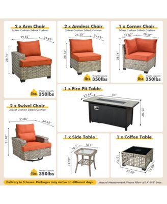 10 Pieces Outdoor Patio Furniture Set,Rattan Sectional Sofa Couch,Outside Coversation Set with Swivel Chairs,54" Fire Pit and Solar Coffee Table