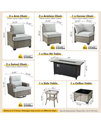 10 Pieces Outdoor Patio Furniture Set,Rattan Sectional Sofa Couch,Outside Coversation Set with Swivel Chairs,54" Fire Pit and Solar Coffee Table