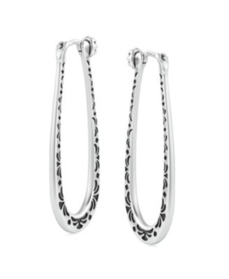 American West Jewelry Sterling Elongated Oval Etched Hoop Earrings