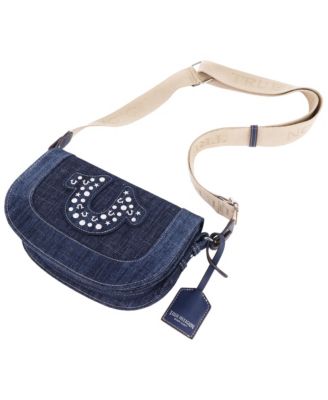 Studded Horseshoe Denim Flap Bag