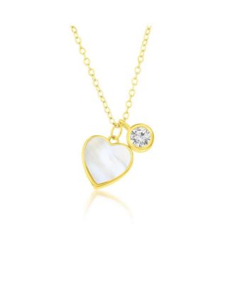 Caribbean Treasures Sterling Silver Mop Heart Bezel-Set Cz Necklace - Gold 51$