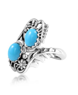 Sterling Silver Sleeping Beauty Turquoise Vine and Leaf Bypass Ring, Size 7