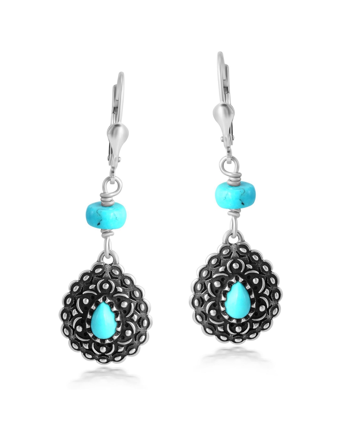Sterling Silver Kingman Turquoise Pear-Shaped Concha Lever Back Earrings