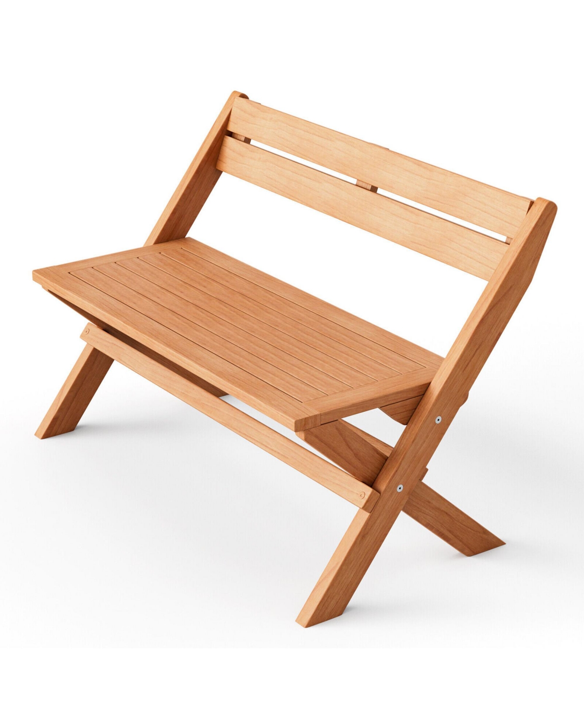 Gymax Indonesia Teak Wood Outdoor Bench Folding 2-Person Patio Garden Bench Loveseat