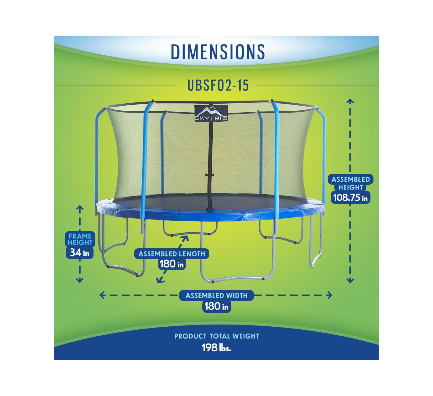 Детская игрушка PlexaLife Skytric 15 Ft Round Trampoline With Safety Enclosure, Supports up to 330 lbs., Ages 5+, цвет: Синий — фото 2